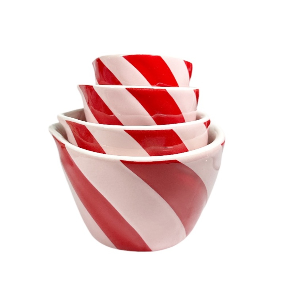 NEW Rae Dunn Christmas PINK CANDY CANE Measuring Cup Set/4